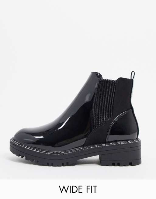 River Island - Lakleren chelsea boots met dikke zool en brede pasvorm in zwart