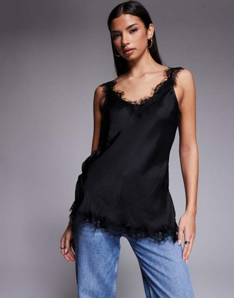 River Island - Lang sort cami-top med blondedetaljer - view 1