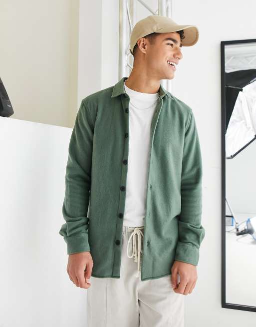 River Island – Langärmlige Fleece-Hemdjacke in Khaki