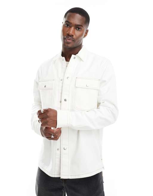 River Island – Langärmlige Hemdjacke in Ecru