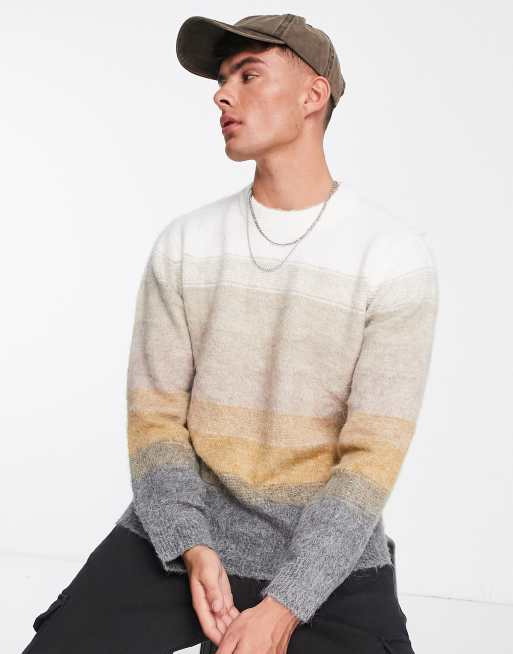 River Island – Langärmliger Pullover in Ombré-Stein mit Rundhalsausschnitt