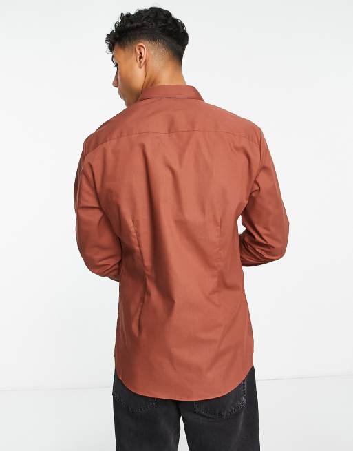 River Island – Langärmliges, elegantes Hemd mit schmalem Schnitt in Rostrot, 2 von 4