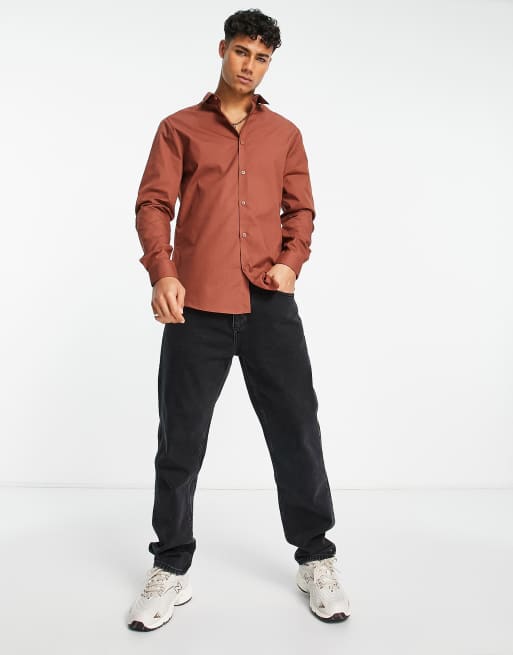 River Island – Langärmliges, elegantes Hemd mit schmalem Schnitt in Rostrot, 3 von 4