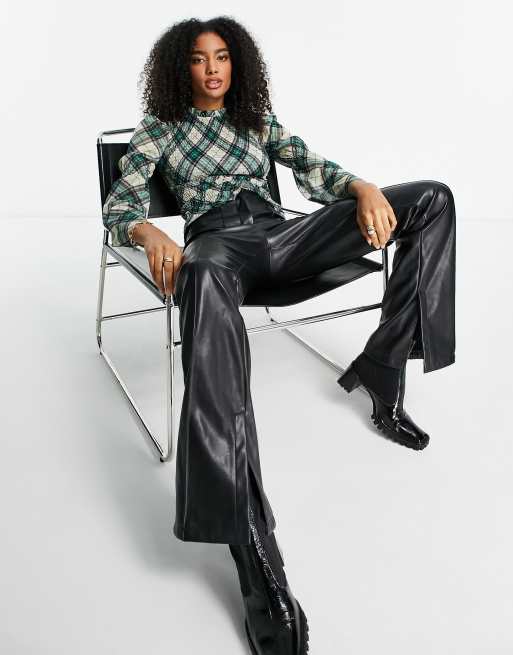 River Island – Langärmliges, gerafftes Oberteil aus Netzstoff in Grün mit Karomuster, 2 von 4