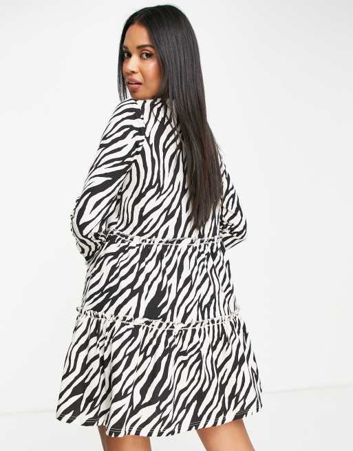River Island – Langärmliges, gestuftes Mini-Hängerkleid mit Zebramuster, 2 von 4