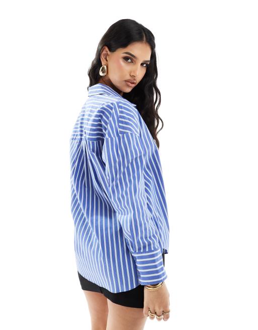 River Island – Langärmliges Hemd mit Streifenmuster in Blau, 4 von 4