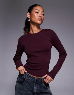 River Island - Langärmliges Strickoberteil in Burgunderrot