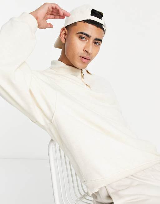 River Island – Langärmliges Sweatshirt im Rugby-Stil in Ecru