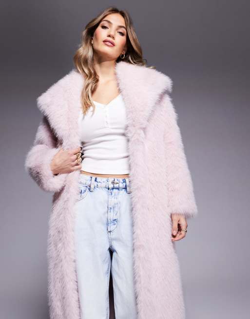 River Island – Langer Kunstpelzmantel in Hellrosa, 3 von 4