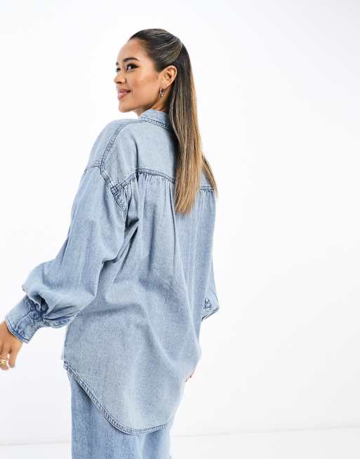 River Island - Langærmet skjorte i blå denim, 2 af 4
