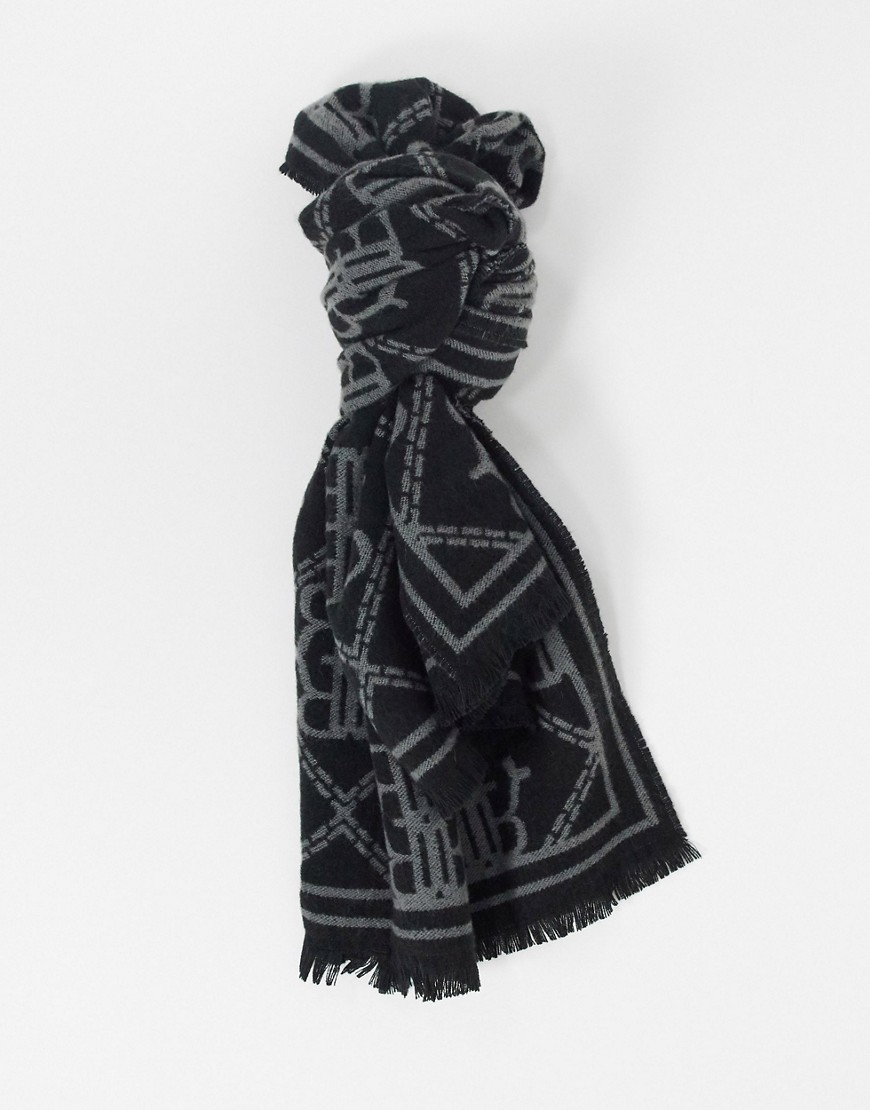 River Island large monogram scarf in black