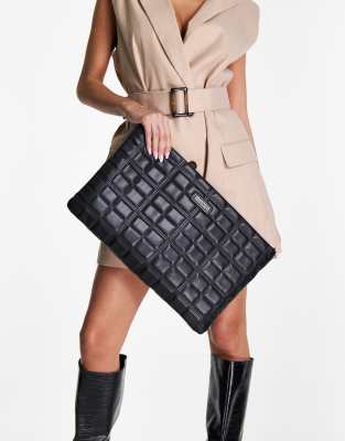 River Island large quilted clutch bag in black