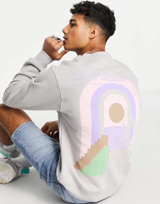 River Island - Las Palmas - Grå trøje med print og rund hals