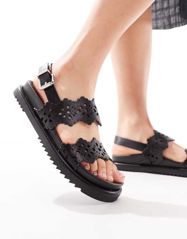 River Island - laser cut detail flat sandal in black