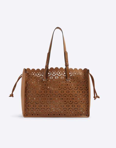 River Island Laser cut large tote bag in brown - view 1