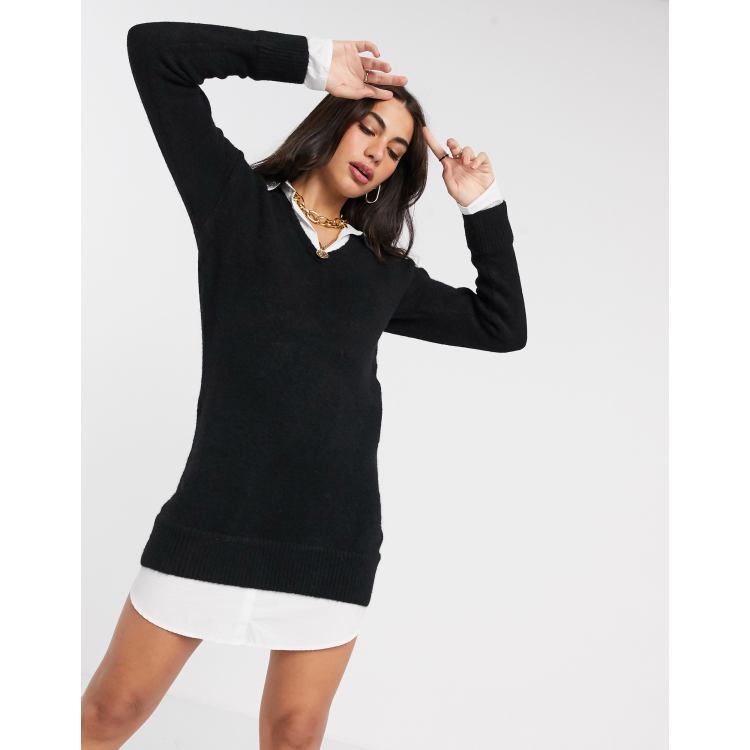 River Island layered jumper shirt dress with embellished collar in