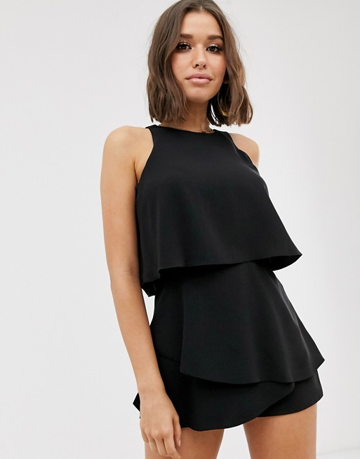 River Island layered playsuit in black