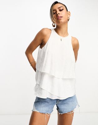 River Island layered satin top in white