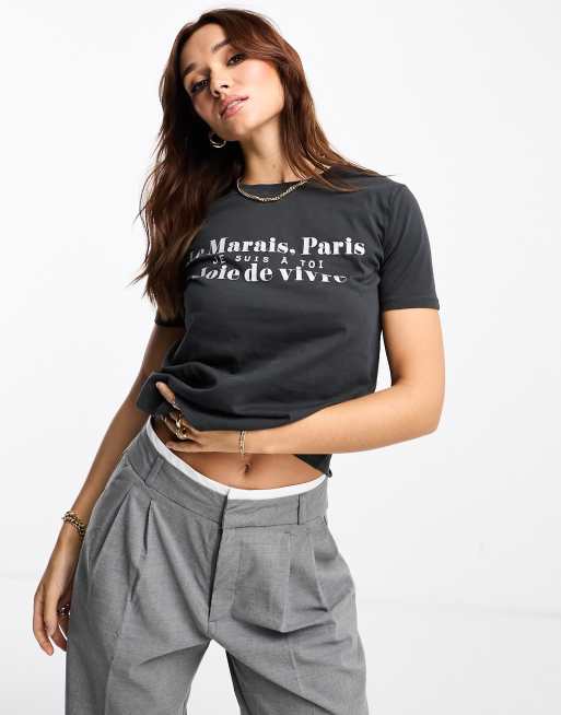 River Island Le Marais T-shirt in Grey | ASOS