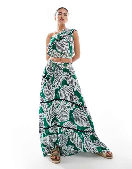 River Island leaf print maxi skirt in green (part of a set)