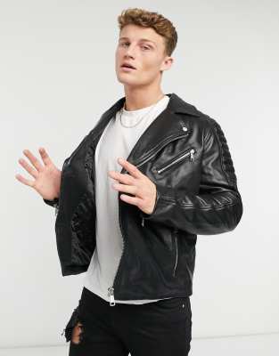 River Island leather biker jacket in black - ASOS Price Checker