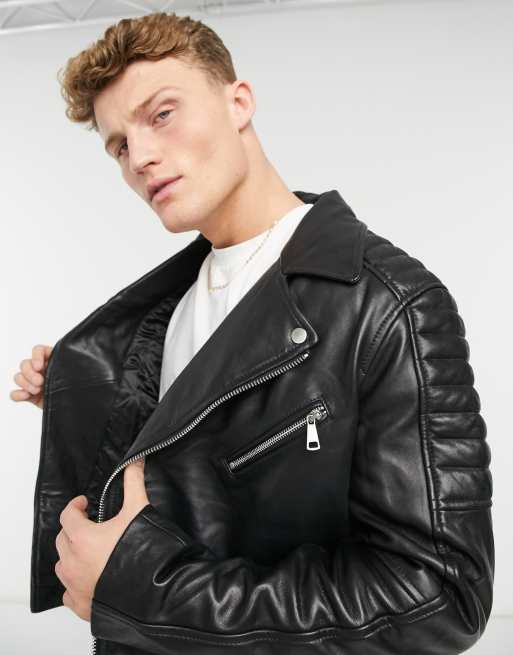 Asos river island leather on sale jacket