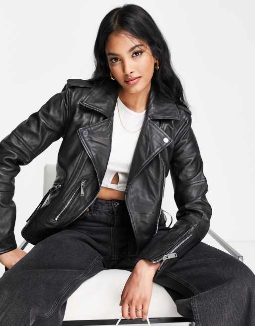 River Island leather biker jacket in black ASOS