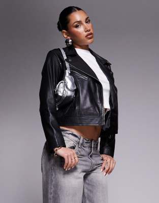 Leather Biker Jacket In Black