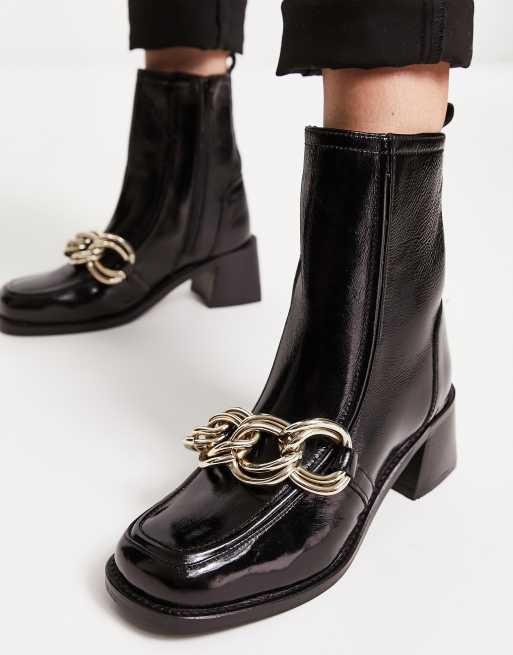 River Island leather chain detail ankle boot in black