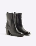 River Island leather cowboy boots in black