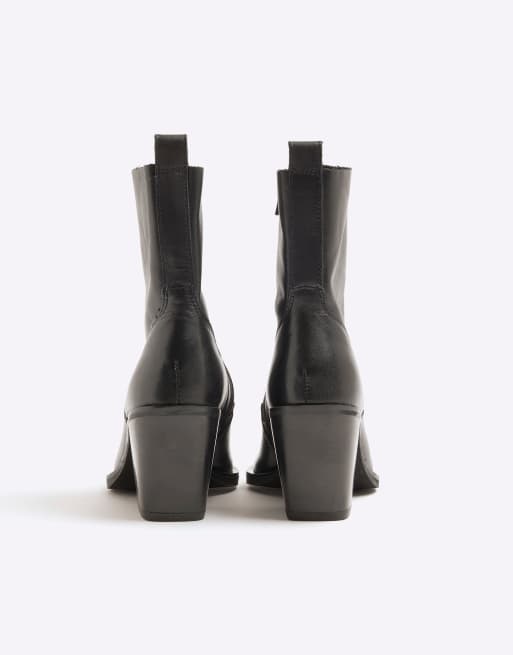 River Island leather cowboy boots in black