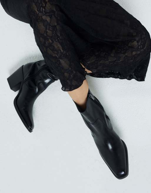 River Island leather cowboy boots in black