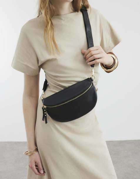 River Island Leather cross body bum bag in black - view 1