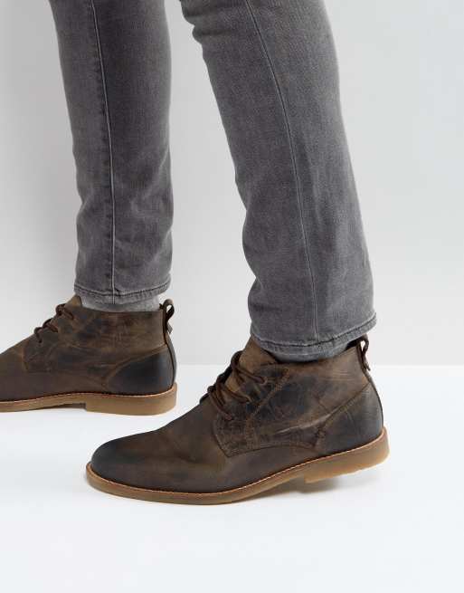 river island leather desert boots in light brown