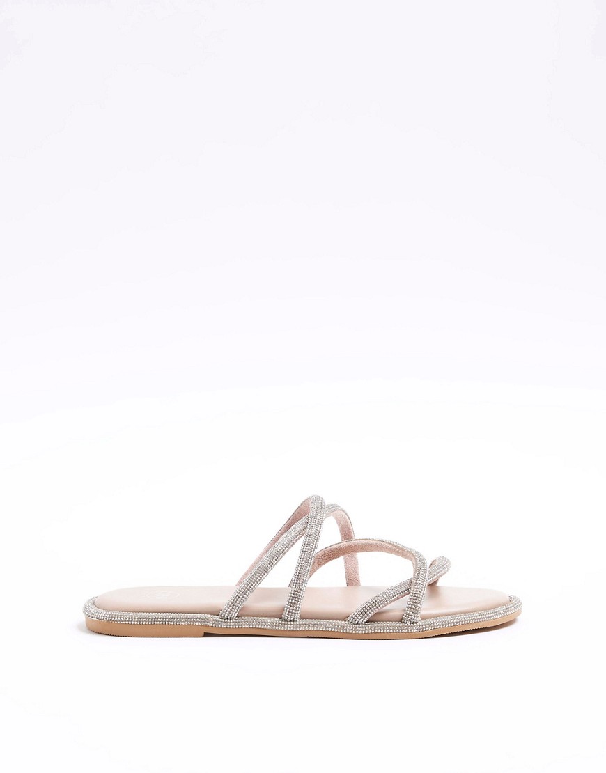 River Island Leather diamante strap sandals in pink