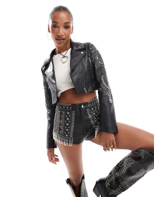 Embellished cropped jacket best sale