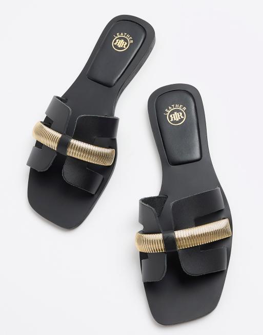 River Island Leather embellished flat sandals in black