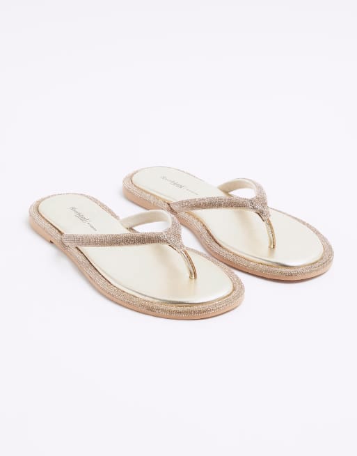 River Island Leather embellished sandals in gold