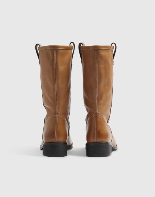 River Island Leather flat ankle boots in tan, 4 of 4