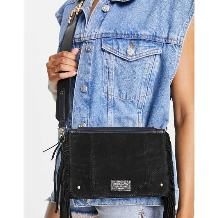 8 Other Reasons suede fringe crossbody festival bag in black