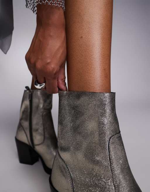 Grey River Island Brown Ankle Boots River Island Croc Texture