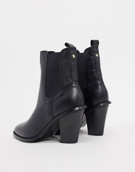 River Island leather heeled western boot in black