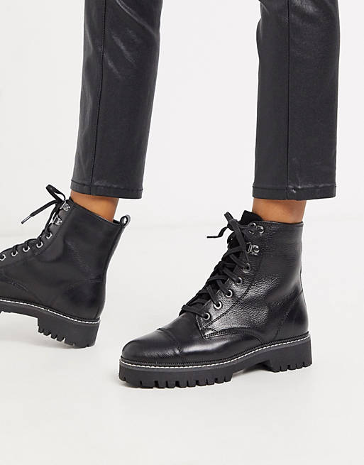 River Island leather hiking boots with contrast stitching in black