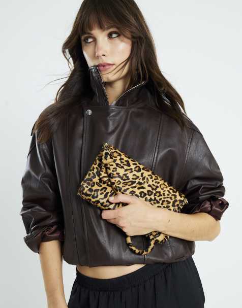 River Island Leather leopard knot shoulder bag in brown - view 1