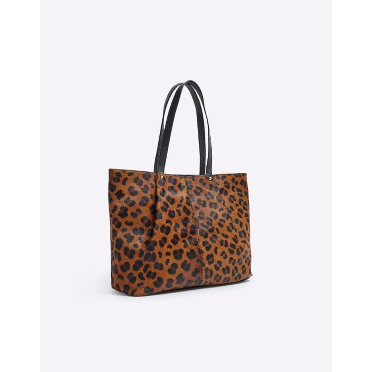 River Island Leather leopard shopper bag in brown ASOS