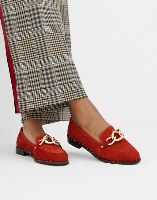 River Island leather loafers with chain buckle in red