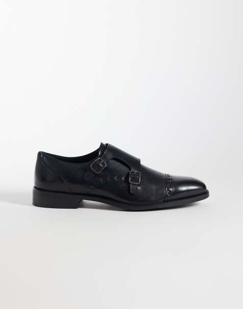 River Island leather monk shoe in black  - view 1