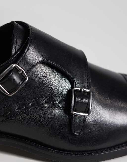River Island leather monk shoes in black , 2 of 4