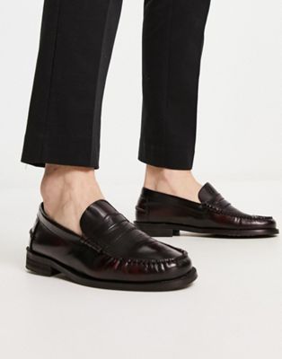 River Island leather penny loafers in dark red