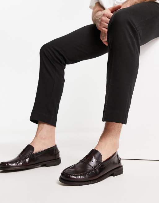 Island leather penny loafers in dark | ASOS